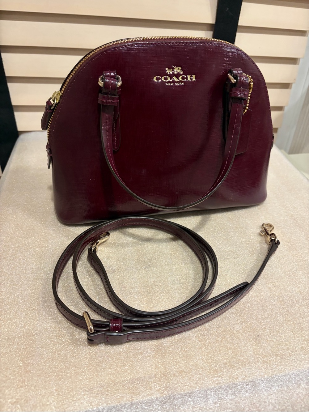 Coach Peyton Women's Dome Satchel Bag - Burgundy Leather - Picture 14 of 16